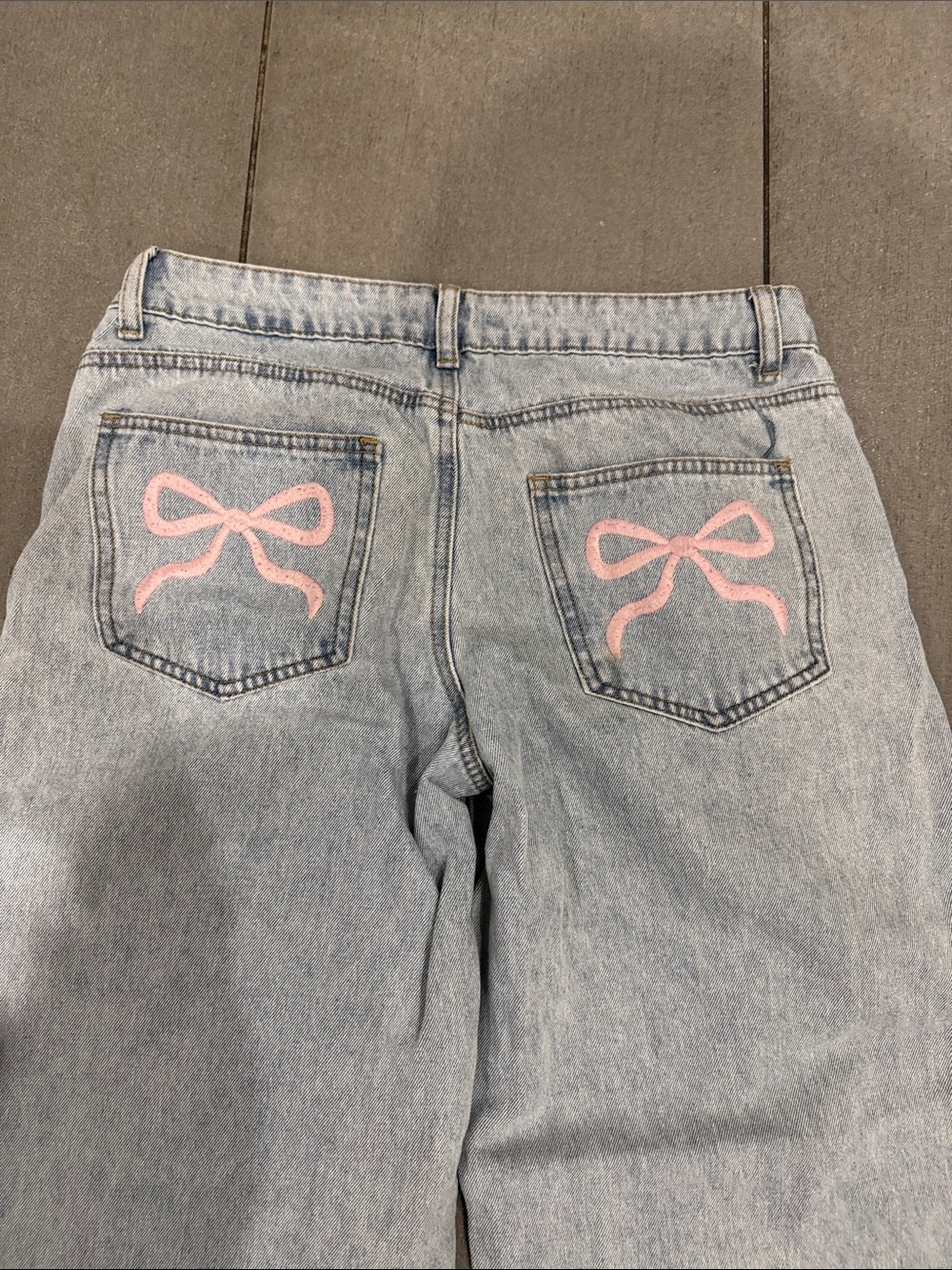 Edikted Light Blue Wide Leg Pink bow bk Pkt Jeans SZ S Teen/Women